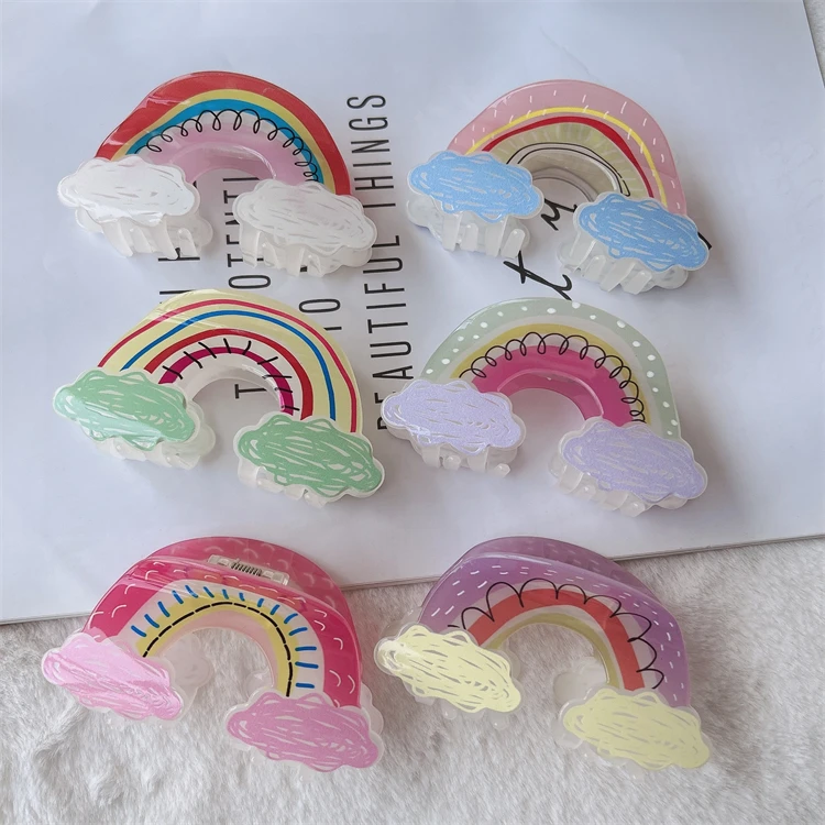 

Rainbow acrylic grab clip niche half circle splicing hair clip simple lucky bangs clip headwear hair accessories