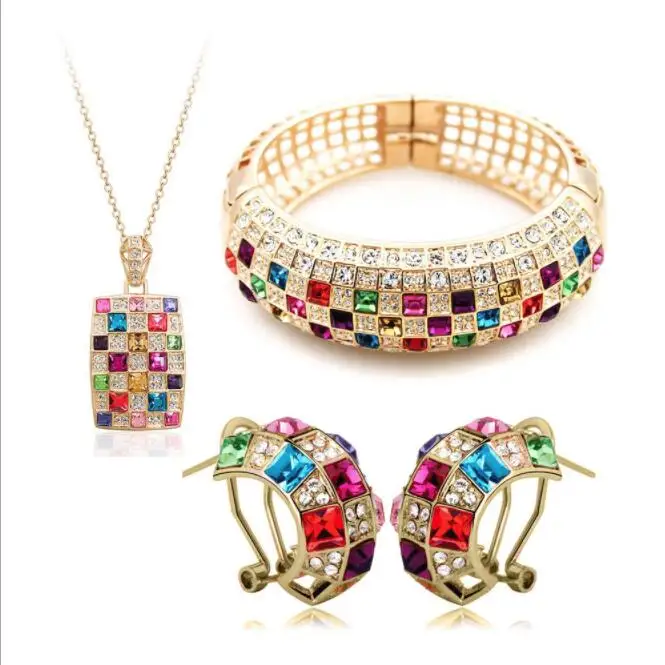 

Luxury 18K Gold Charming Queen's colorful Austrian crystal jewellery sets, Silver