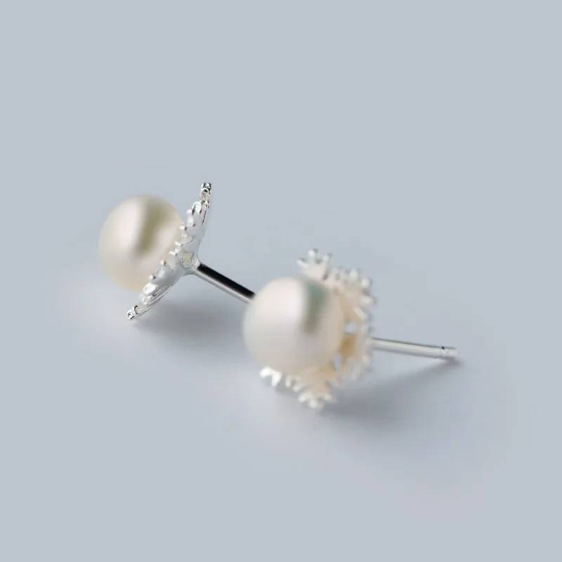 

Korean 925 Sterling Silver Women Earrings Cute Sheel Pearl Earrings, As picture