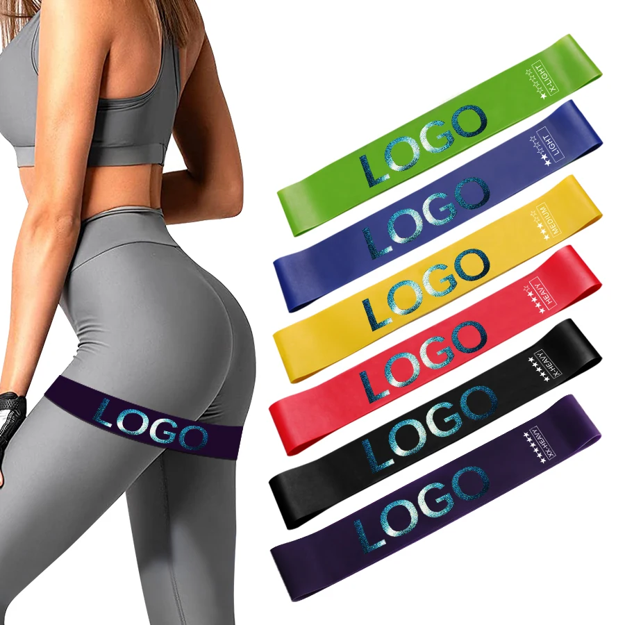 

Training Workout Equipment Body Nude Elastic Exercise Band Gym Fitness Yoga Loop Bands Set Custom Logo Latex Resistance Bands, Purple pink blue mix