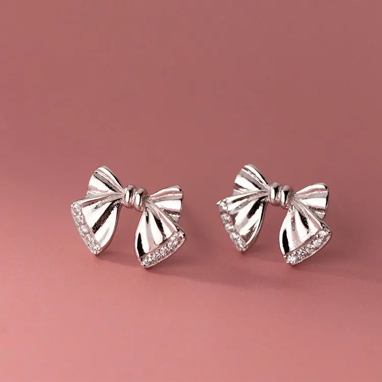 

Cute Tiny Gold Bowknot Stud Earrings Women Girls Delicate S925 Sterling Silver Inlaid Diamond Bow Earrings Gifts for Daughter