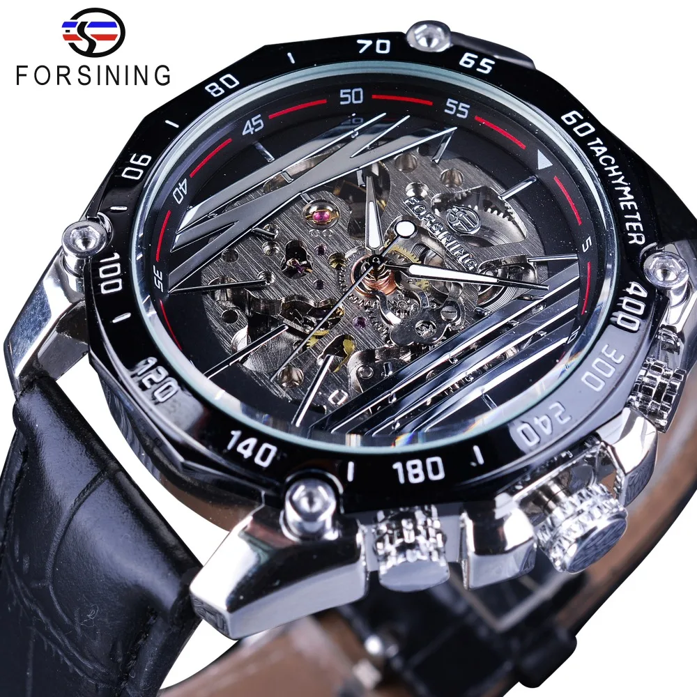 

Forsining Luxury Mechanical Men Watch Fashion Sport Transparent Skeleton Clcok Men Wrist Leather Business Watches Reloj Hombre, 4-colors