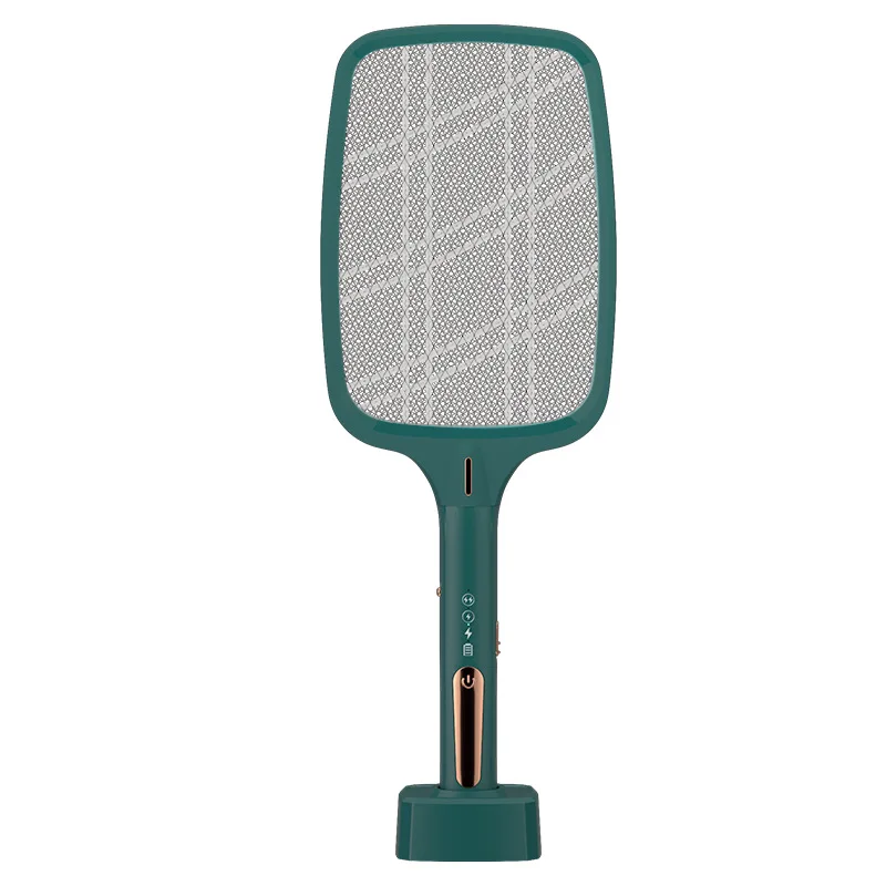 

Home Mosquito Bat Racket USB Rechargeable Electric Fly Swatter with LED Light 3 Layer Safety Mesh, White,green
