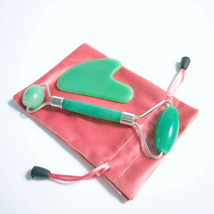 

100% real green natural genuine royal jade gua sha set bundle facial jade roller for face