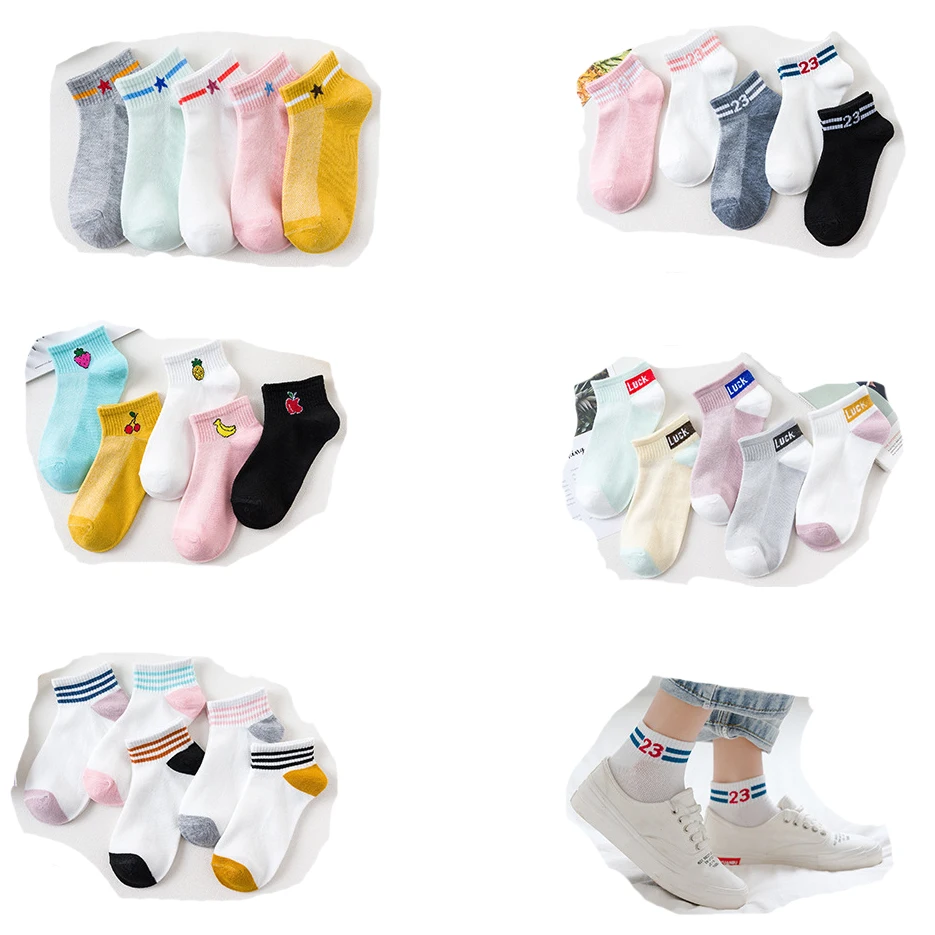 

HF Women's cheap summer candy color various short ankle socks