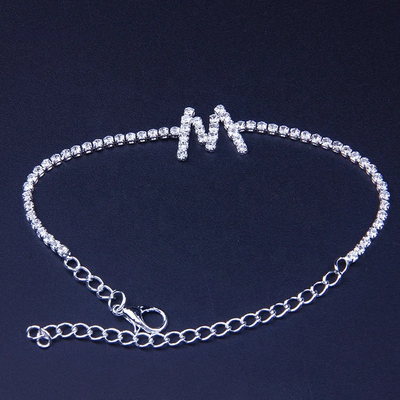 

2020 Free Design Hip Hop Iced Out Jewelry Initial Letter Charm Ankle Bracelet for Women