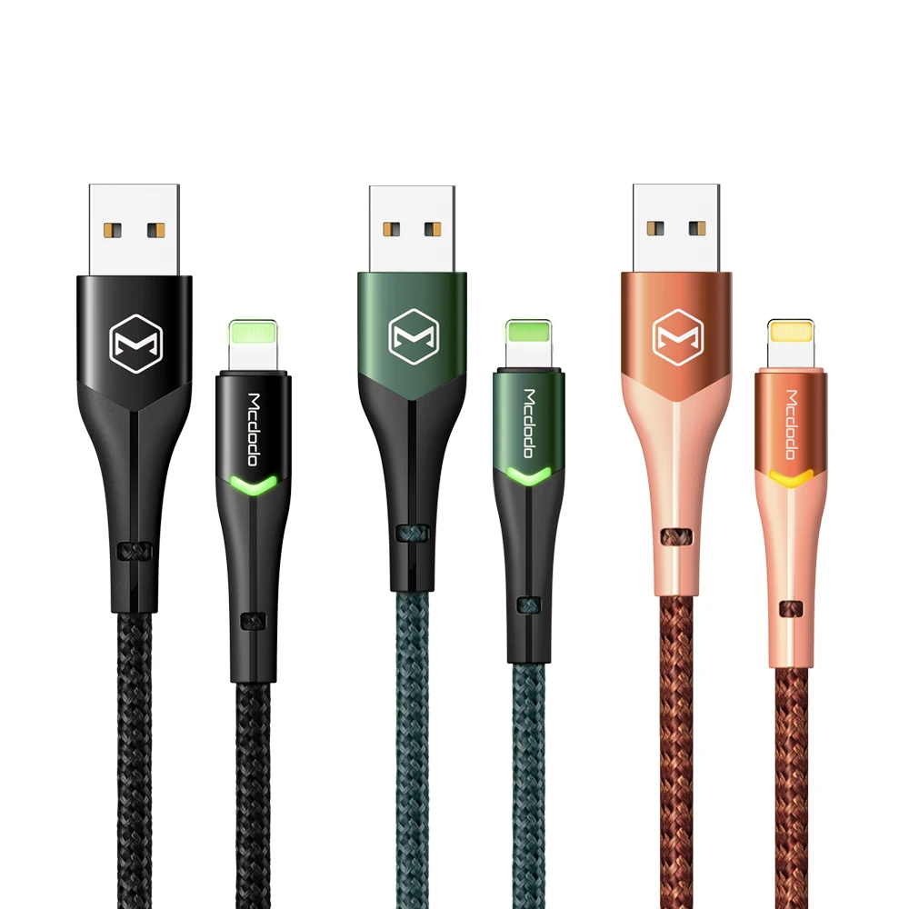 

MCDODO New design LED lighting Data Cable USB Fast Charging Cord Nylon Braided 8 pin Quick Charge Charger Cable for iPhone, Black/green/orange