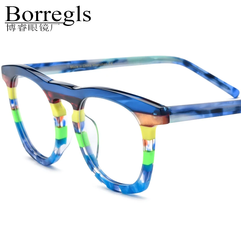 Borregls Multicolor Acetate Glasses Women 2025 Brand Design Round Eyeglasses Frame Optical Spectacle Transparent Eyewear 19342
