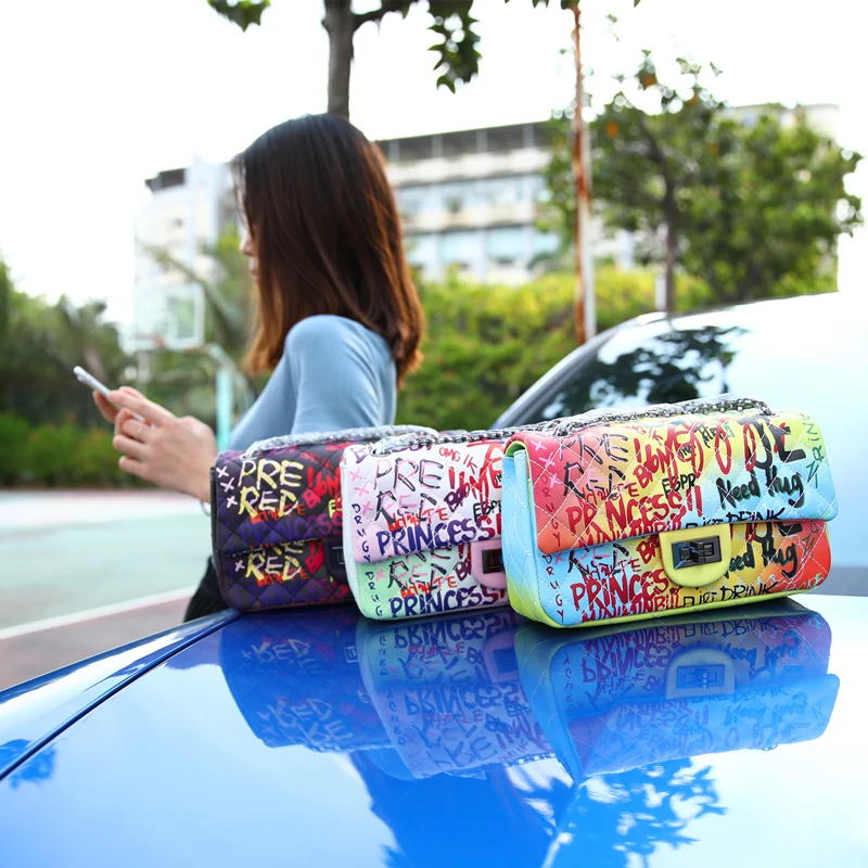 

fashion purse bags 2020 graffiti hand bag China factory wholesale pu leather purse and handbags