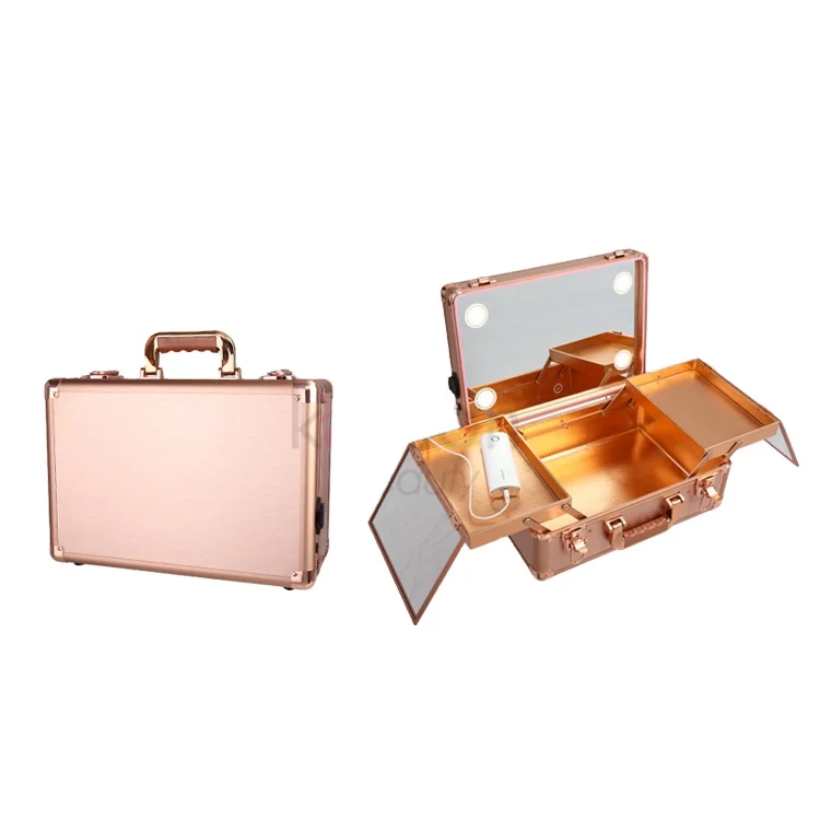 

Keyson professional make up case with lights aluminum makeup case with mirror cosmetic travel case, Rose gold,gold,black,pink,etc