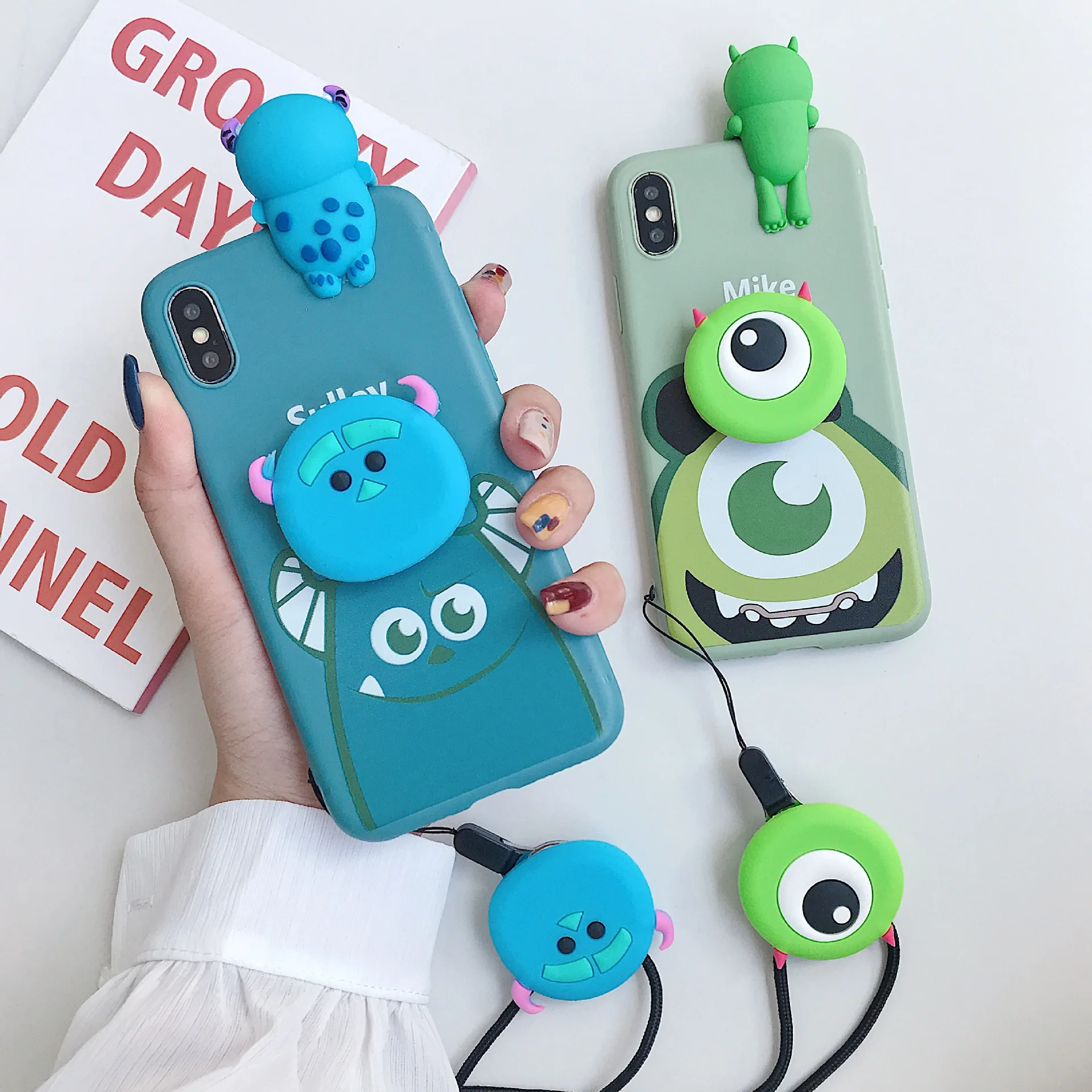 

For iPhone 11 Pro Max 11 Pro Xs X 7 8 Monsters University 3D Doll Holder Stand Strap Cute Soft Case