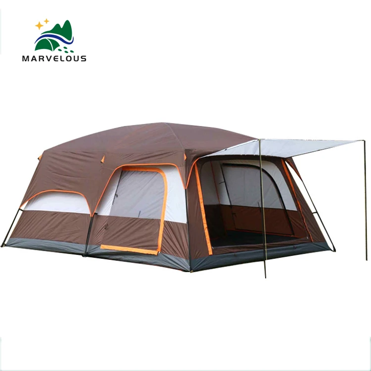 Large Outdoor Glamping Tent Wind-Resistance Double-Layer Oxford Fabric Two Bedrooms Family Camping Tent in Summer
