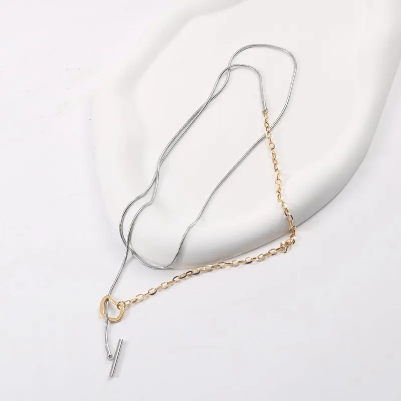 

JOOLIM Ready To Ship High End 18k Gold Plated Stainless Steel Two Tone Mixed Snake Chain Toggle Necklace Fashion Jewelry