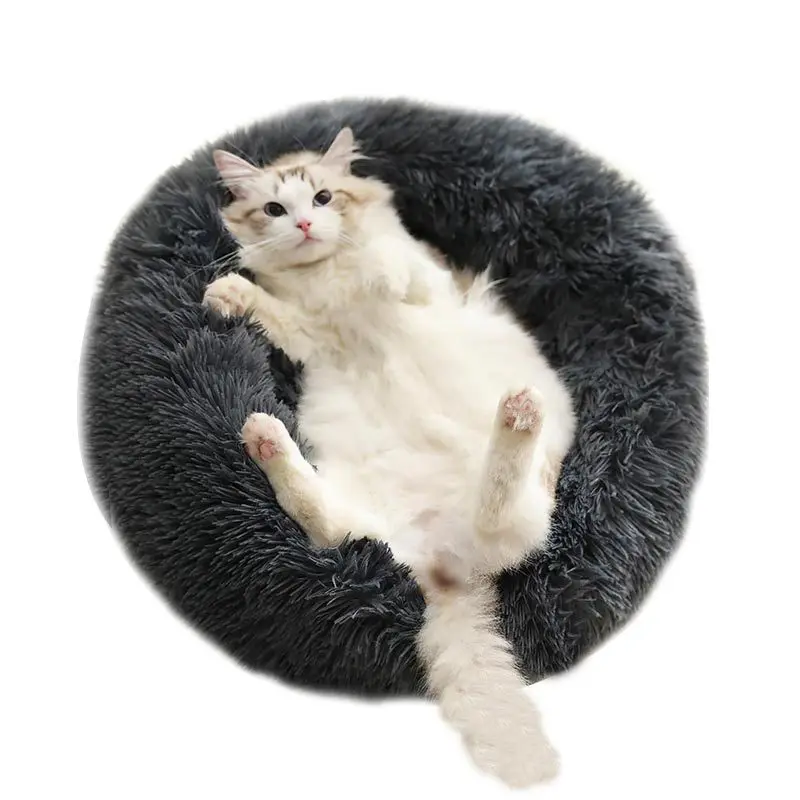 

Wholesale Pet Bed High Quality Soft Warm Luxury Plush Pet Cushion Round Cat Dog Bed, As picture