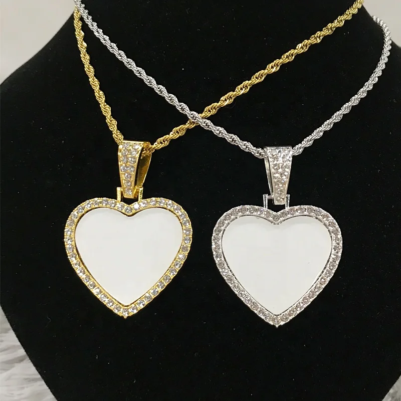 

Custom Made Photo Jewelry Sublimation Heart Shape Necklace For Valentine's Day Gifts, Silver /gold