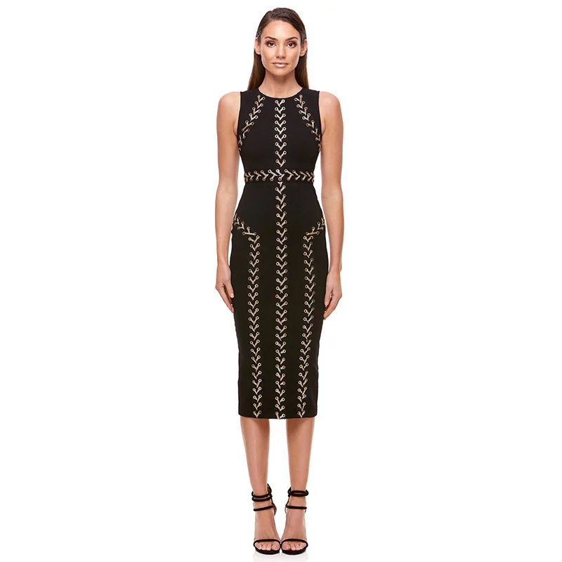 

2019 summer women long dress sleeveless black bandage party dress sexy fashion vestidos