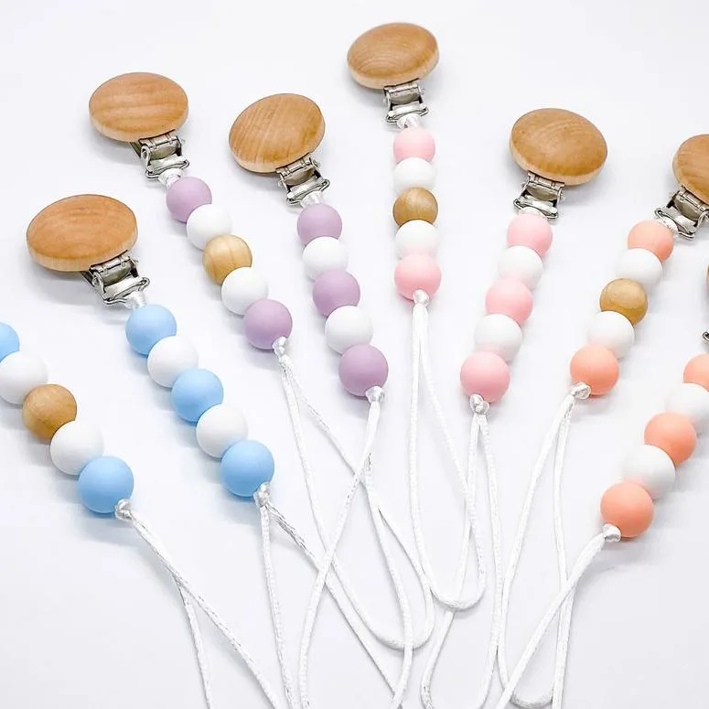 

Newborn Baby Teething Silicone Beads Nipple Chain Holder