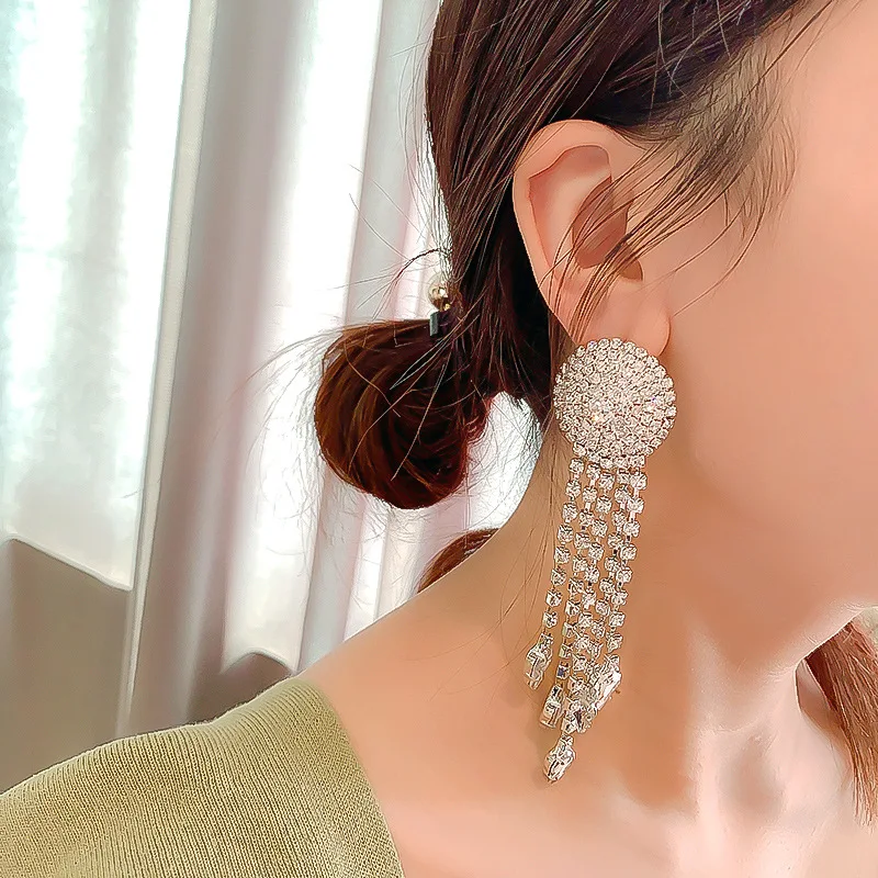 

2021 fashion drop large exaggerated rhinestone earrings