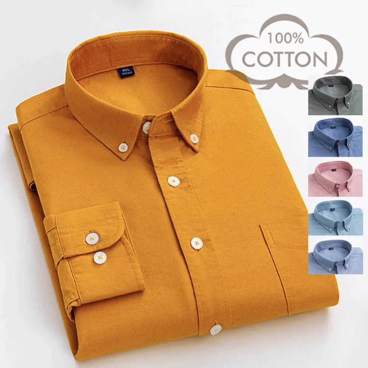 

High Qualities New Models 2021 Casual Plain Solid Color Mens 100% Cotton Fabrics Formal Full Sleeve Button Down Oxford Shirts