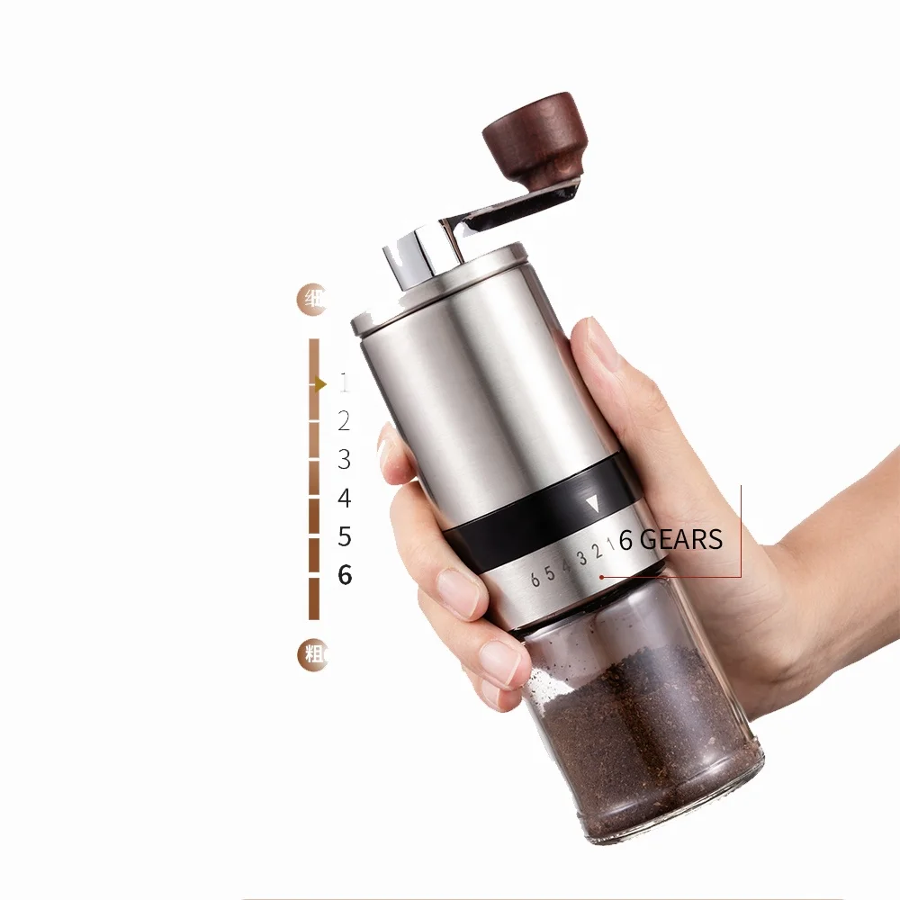 

OEM LOGO Aluminum Alloy Precision 6 Gears Adjustable Grinder Coffee Mill Ceramics Manual Grinder with scales