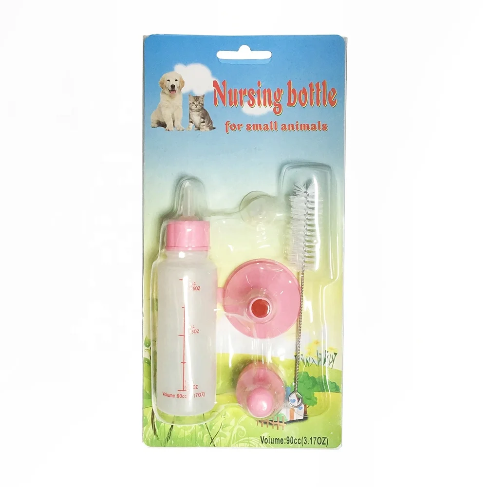 

PE 90cc baby pet dog cat animal puppy milk water nursing bottle waterer feeder kit with extra nipples and brush