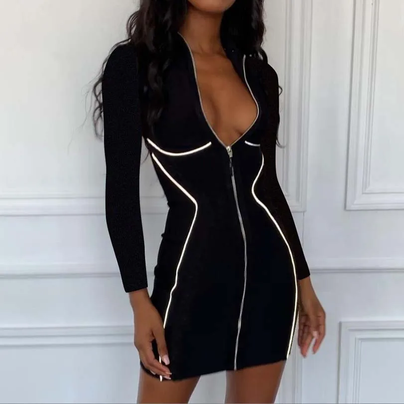 

FS0490D 2019 Fashion women zipper long sleeve dress