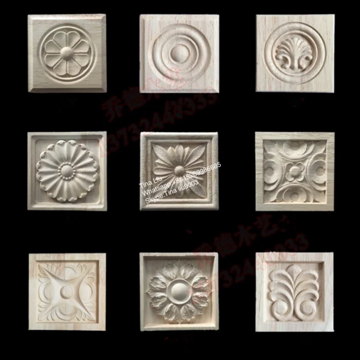 square rubber wood carving rosettes