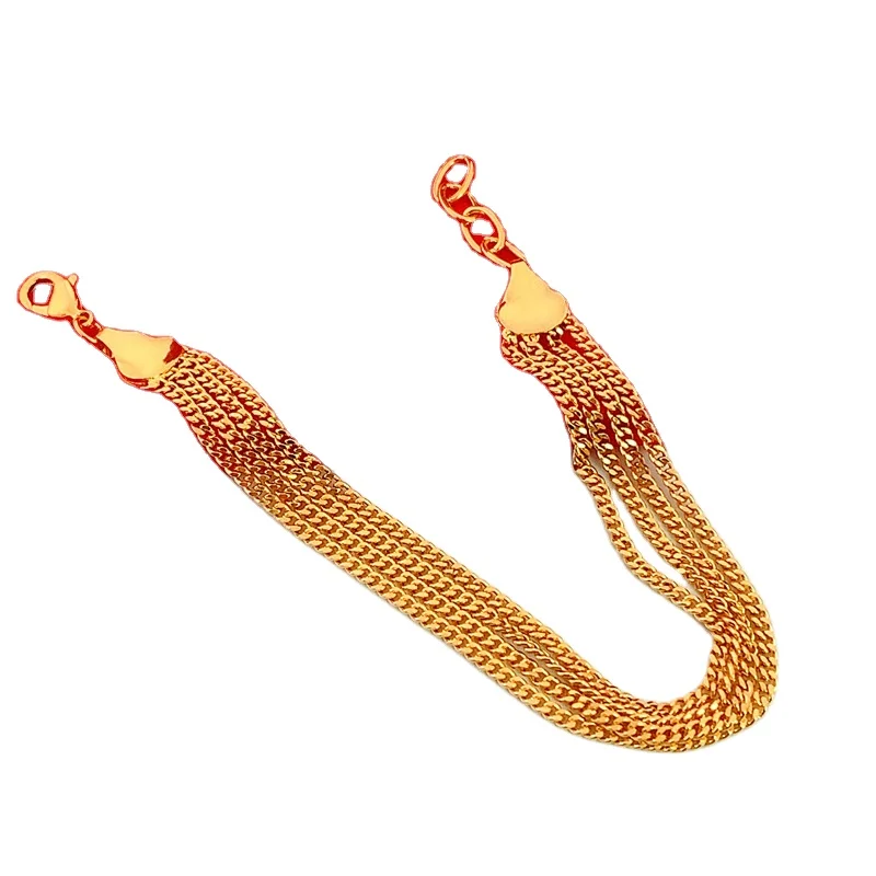 

Copper Plated Gold Snake Bone Bead Bracelet Vietnam Gold Clavicle Chain Multi-Ring Bracelet Sand Gold Jewelry