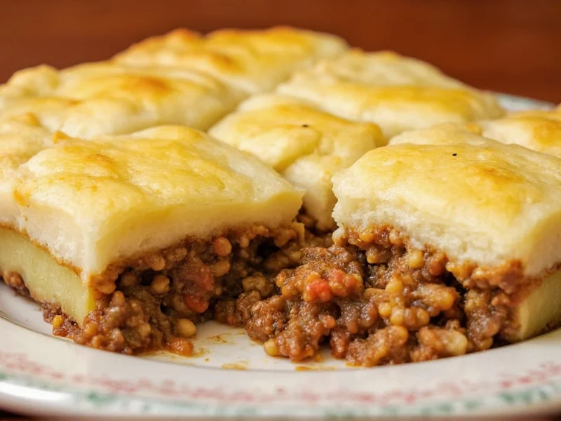Shepherd's pie sliced showing layered filling and potatoes