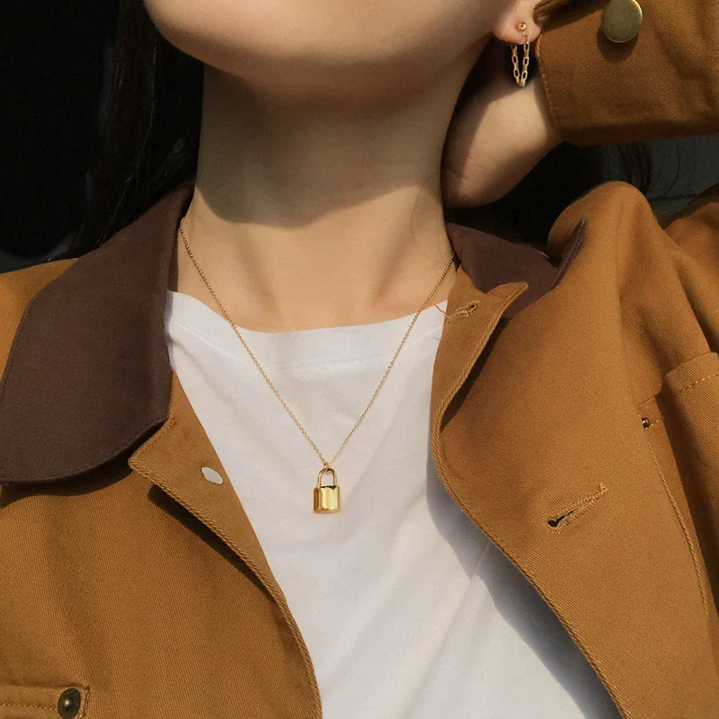 

Stylish Brass 18K Real Gold Plated Small Padlock Lock Pendant Necklaces