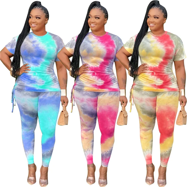 

D93923 Autumn and summer printing two-piece set plus size clothing for black women multi-color pleated casual suit