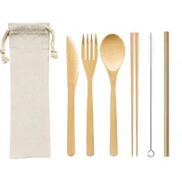 

Wholesale 100% natural eco friendly reusable bamboo cutlery travel set with pouch bag manufacturer