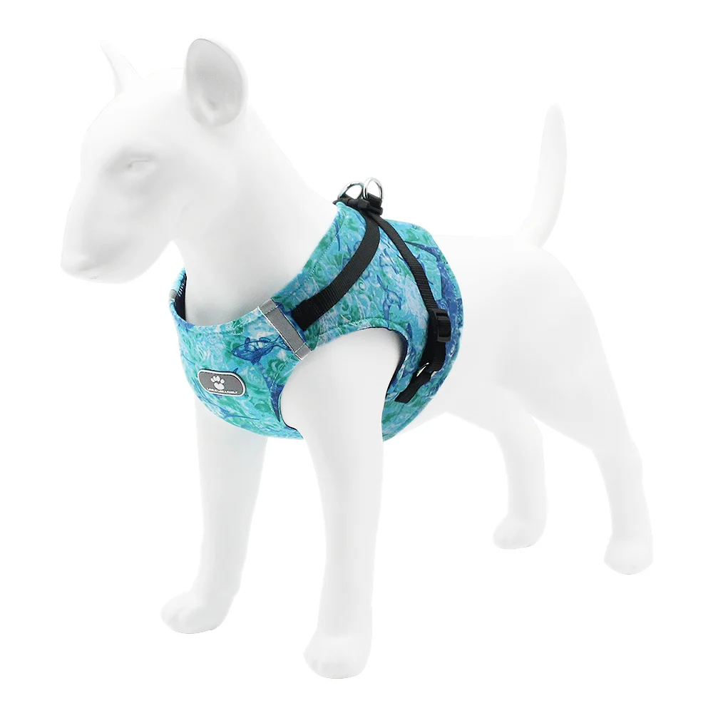 

Manufacturer Wholesale High Quality Chest Back Suit Adjustable Custom Ocean Pattern Reflective Dog Harness With Leash