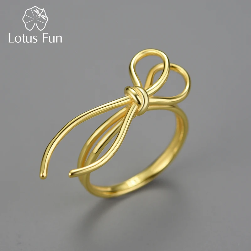 

Lotus Fun Couple Ribbon Connecting Kont Elegant Inspiration Design Rings 18k Gold Plated Women's Real Sterling Silver Jewelry