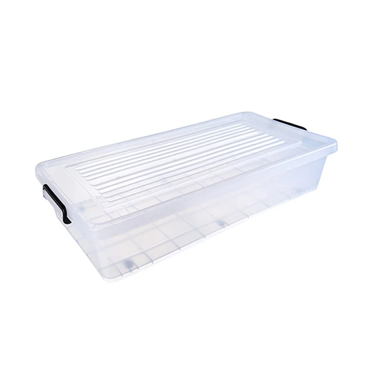 

34L New PP Plastic Underbed Storage Box With Wheels And Lid, Transparent