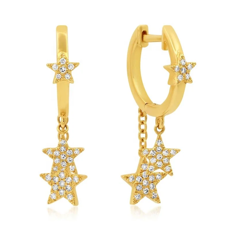 

Gemnel unique fashion jewelry 925 sterling silver accessory gold plated pave zircons twinkle star drop huggie earring