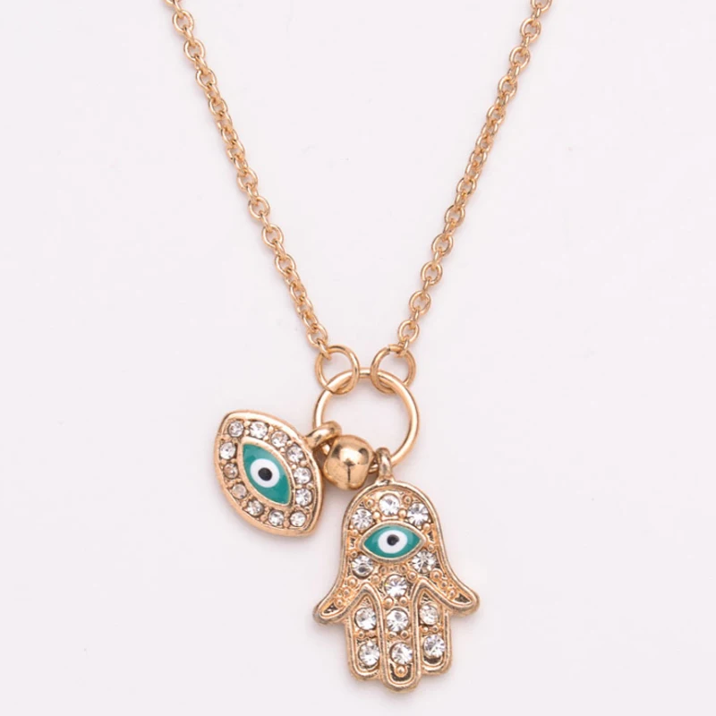

Fashion CZ Diamond Crystal 18k Gold Plated Evil Eyes Hamsa Necklace, As pictures