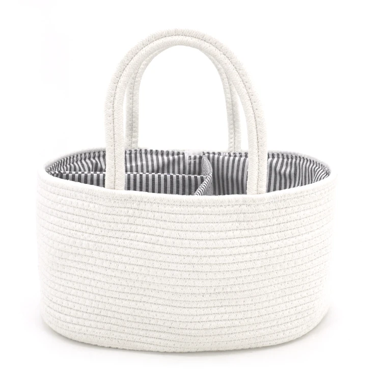 

Baby Diaper Caddy Organizer 100% Cotton Rope Nursery Storage Bin with Removable Inserts Baby Shower Gift Basket, White