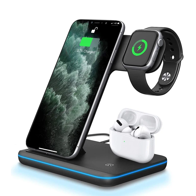 

15W Fast Wireless Charger Qi-certified 3 in 1 Wireless Charging Stand Upgraded Multi-functional Power Station