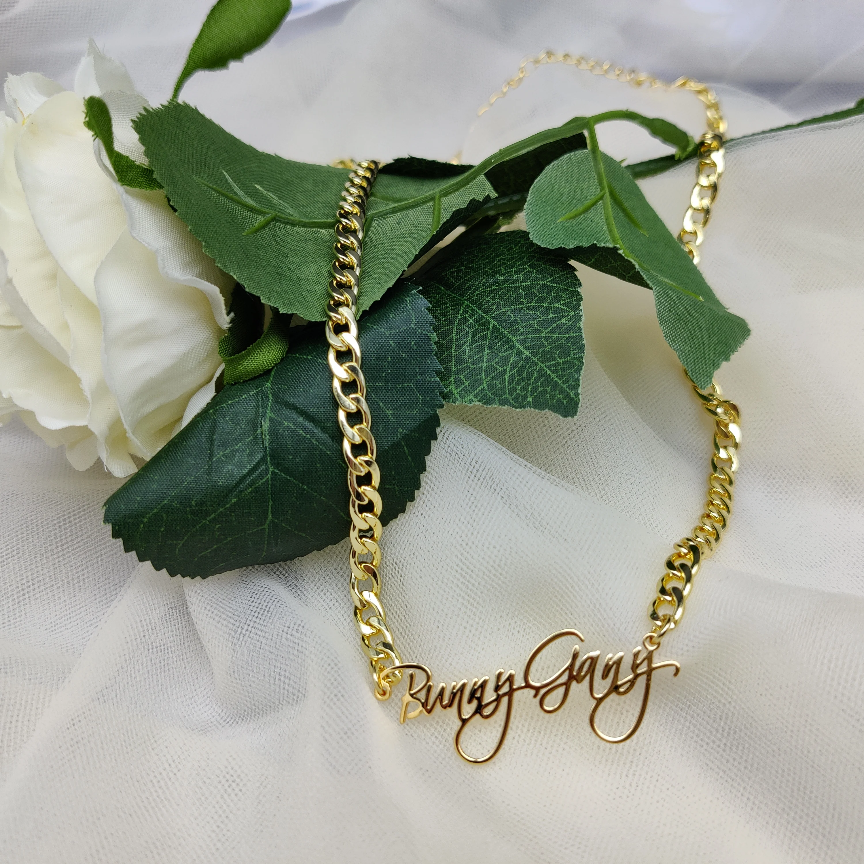 

ShangJie wholesale stainless steel 3mm Cuba chain necklace ancient English letter necklace individual name custom name necklace, Gold/silver/rose gold