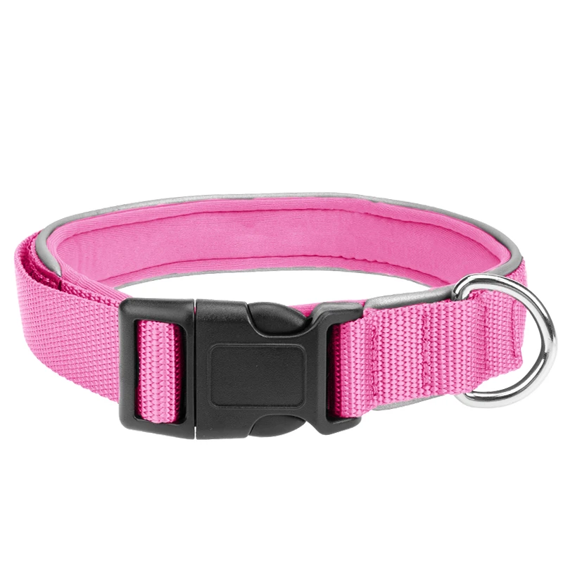 

Unique Fashion Custom Woven LOGO Reflective Waterproof Nylon Pink Tex Tag Adjustable Dog Collar In Bulk, White, blue, pink, green or customized color