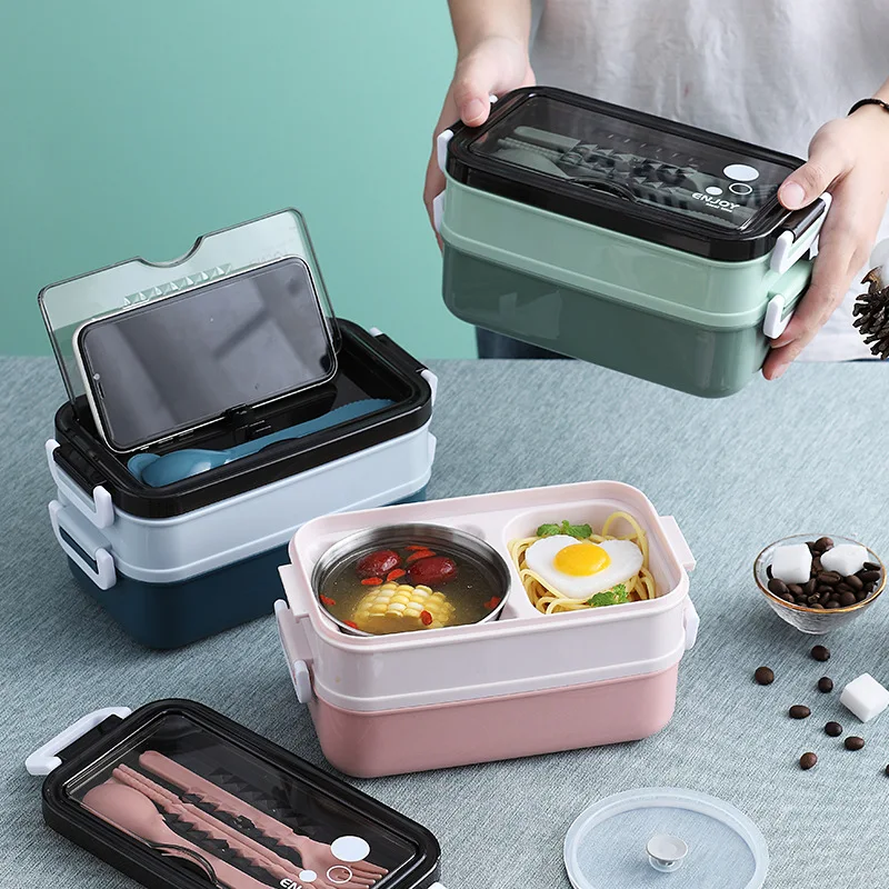 

Dual-layered Stainless Steel Lunch Box Nordic Style Food Container Portable Tableware Milk Soup Bowl