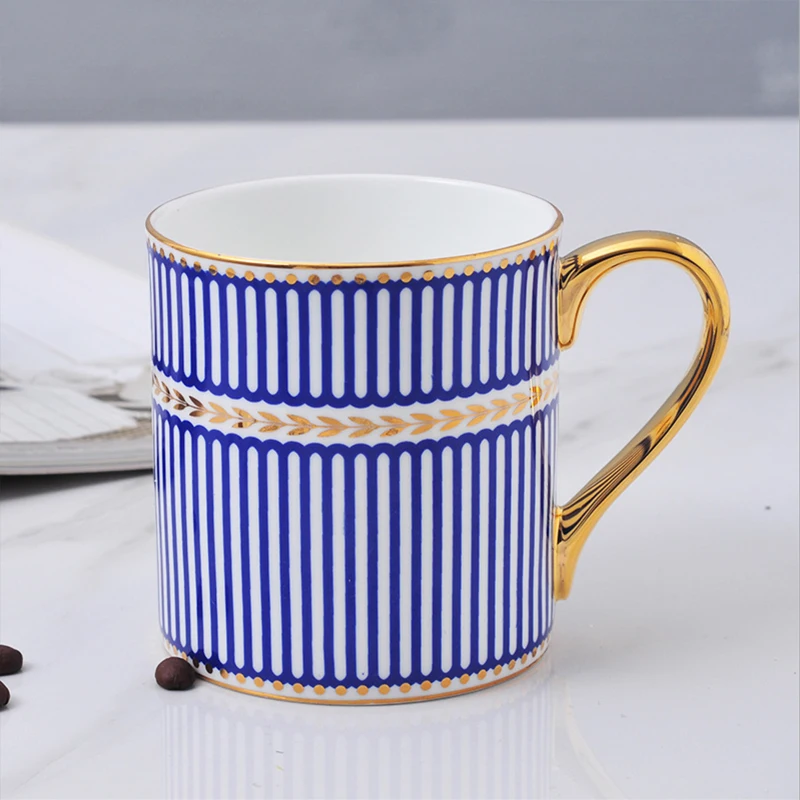 

Wholesale Nordic Ceramic Striped Creative Luxury Gold Rim Couple Mug, Blue,red