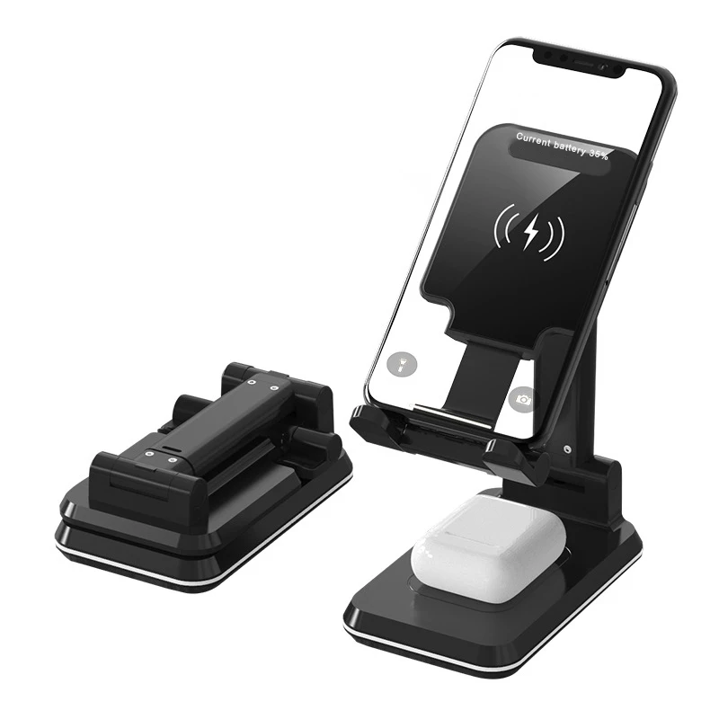 

Fast charging phone stand foldable portable wireless charger, Black/white