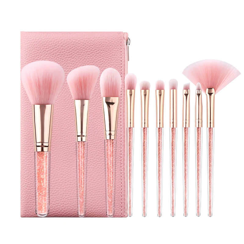 

Hot Selling wholesale 10pcs professional make up brushes custom logo Handle Crystal Makeup Cosmetic Brush Set