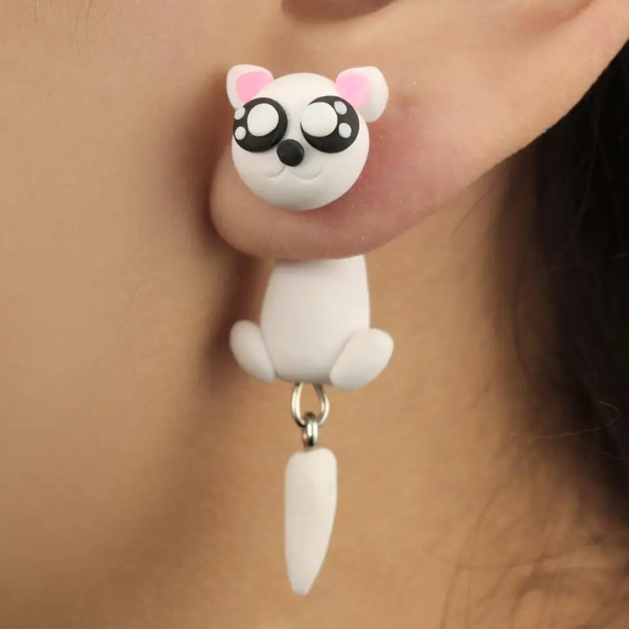 

Wholesale cheap pure handmade 3D Cute animals series polymer clay earring white cat polymerclay studs earrings