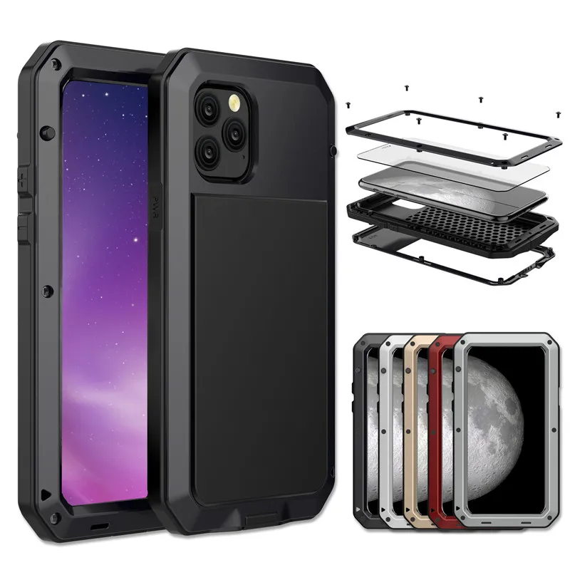 

Heavy Duty Doom Armor Waterproof Phone Case For iPhone 11 12 Pro X XR 6 6S 7 8Plus 5S SE XS MAX 360 Full Shockproof Metal Cover, As the following photos