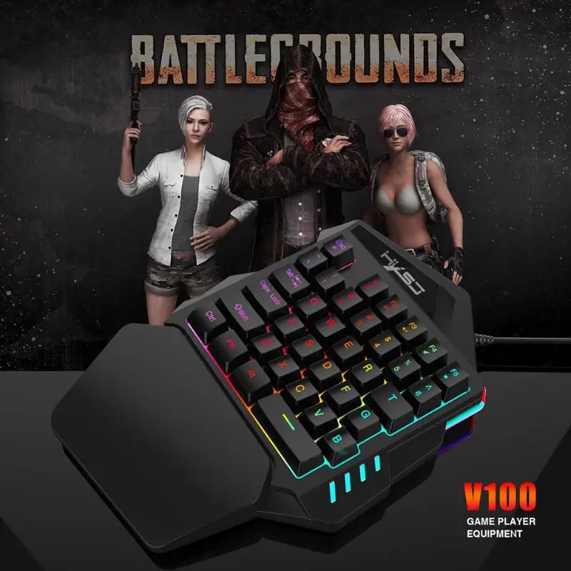 New Arrival V100 1.6m Wired Gaming Keyboard Mechanical Feel Backlight 35 Keys One-handed Keyboard Black for PC MINI Keyboard