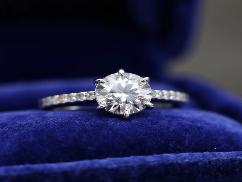 Sparkling clean diamond ring on velvet