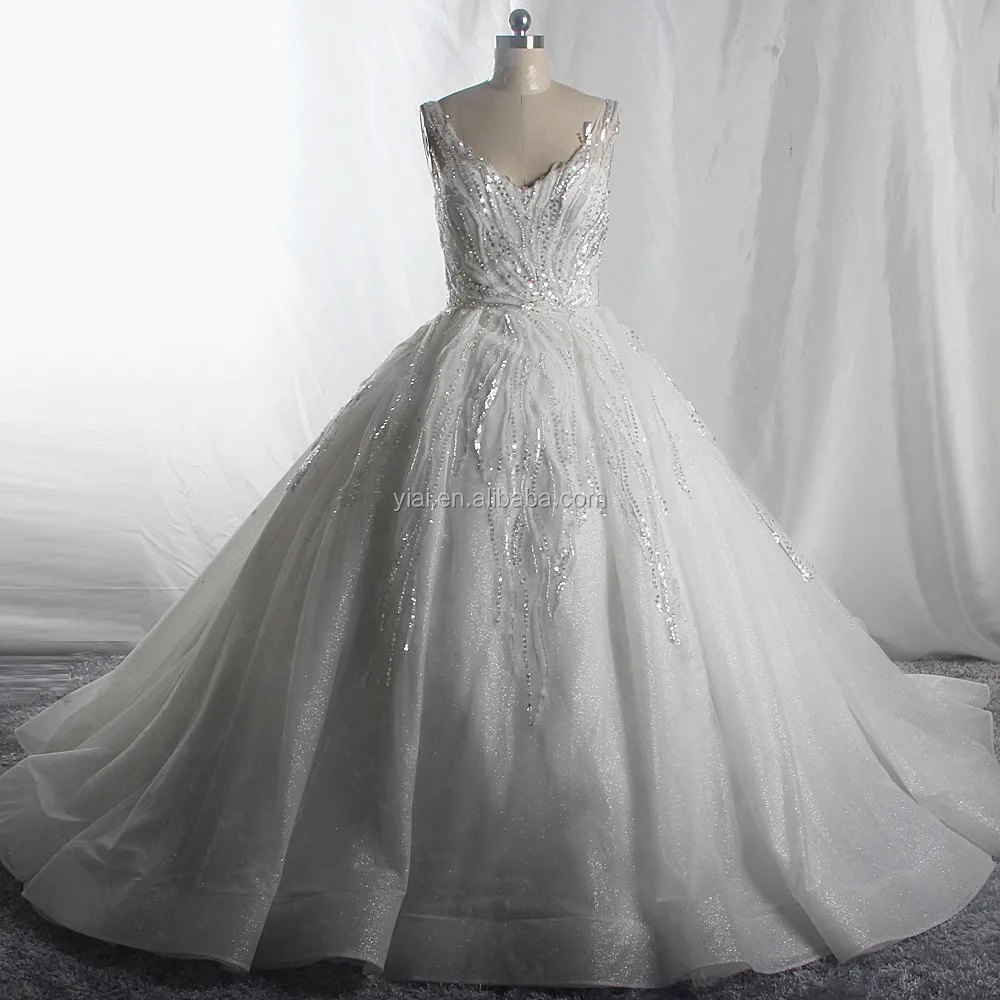 

L4 Custom Made V Neckline Glitter Shine Bridal Dress Ball Gown